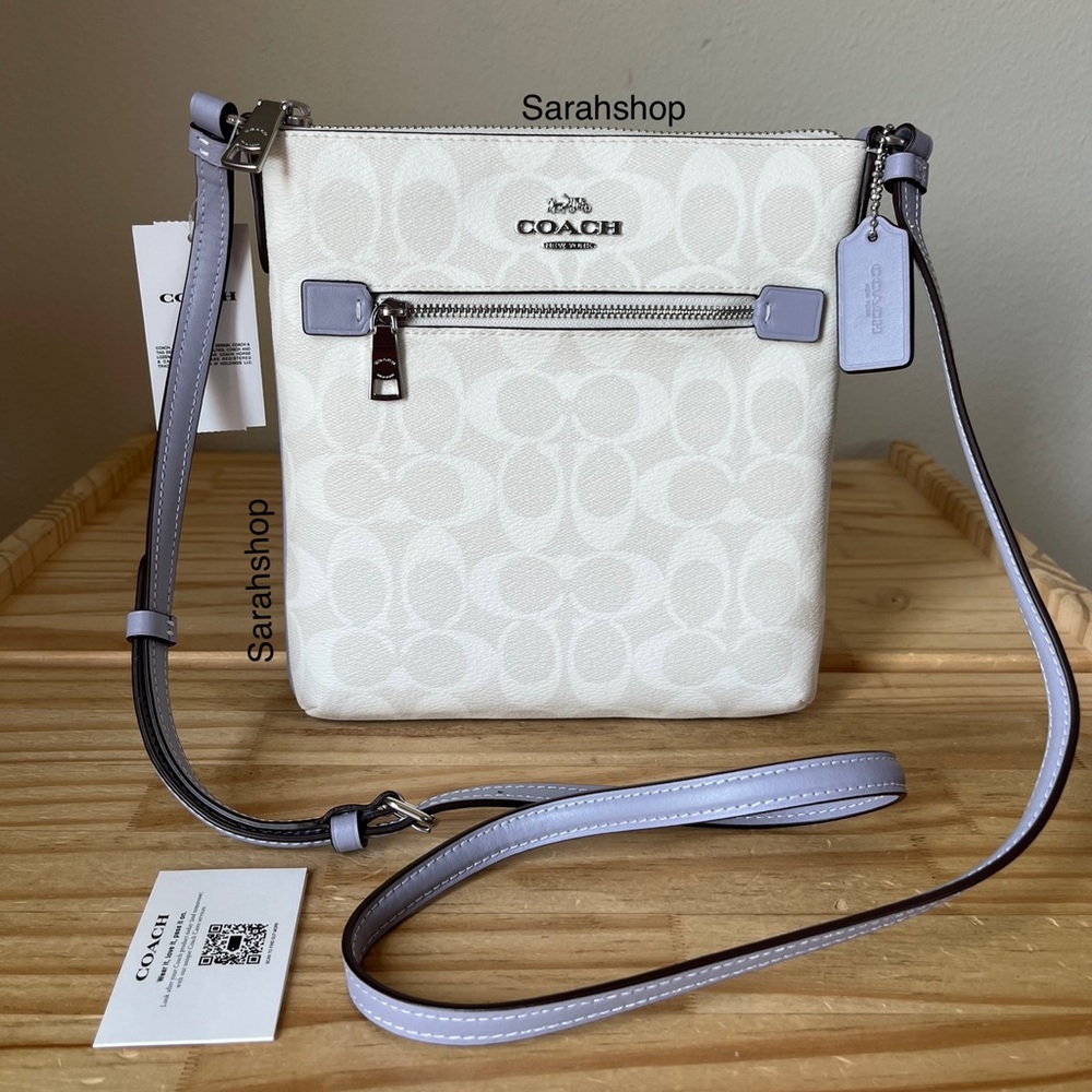 Coach White Signature Crossbody with Lilac Trim